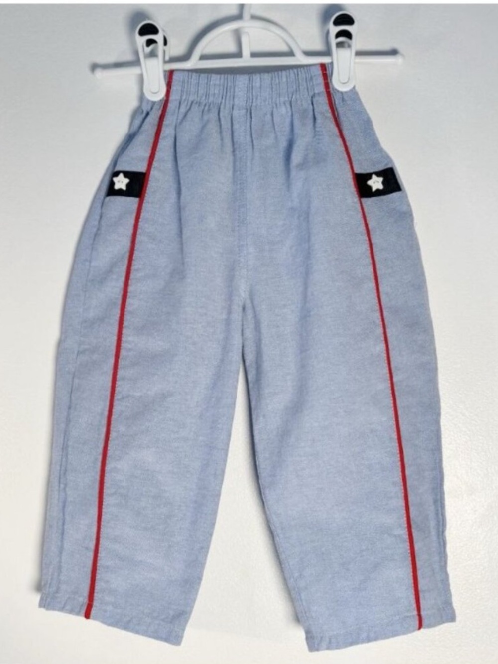 Vintage 80s Baby’s Own Light Blue Chambray Trousers Star Novelty Buttons Sailor